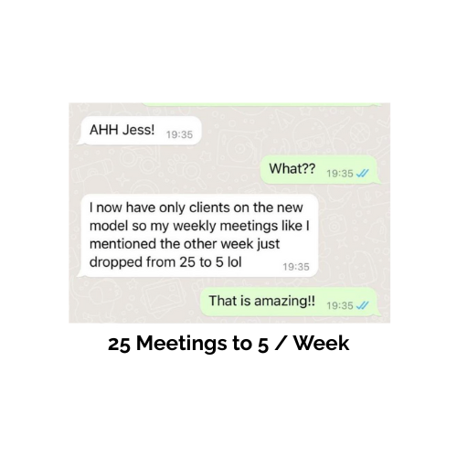 Client message: 25 meetings down to 5 per week